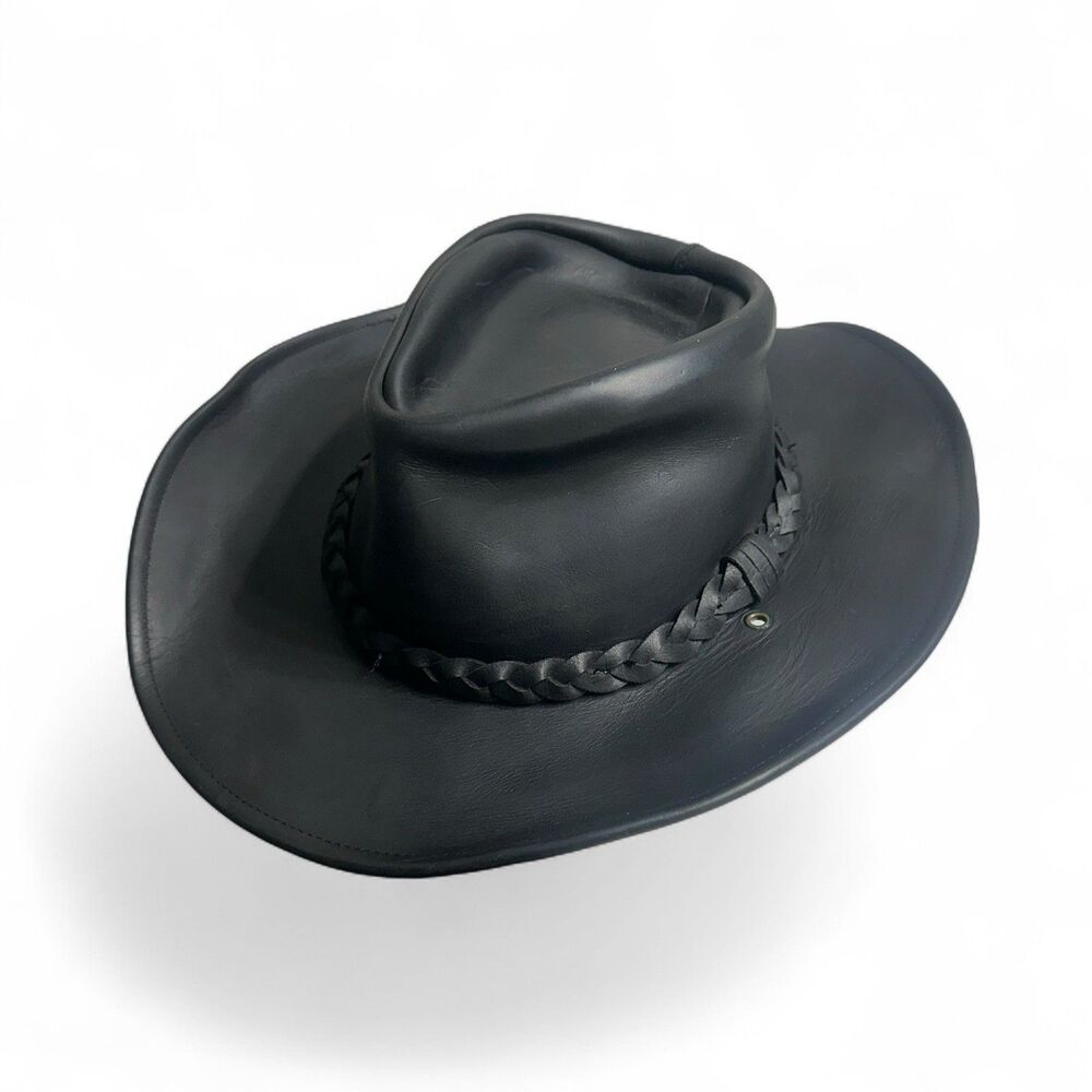 Henschel Coyote Leather Walker Hat Black Braided Tieback Band Size Medium USA